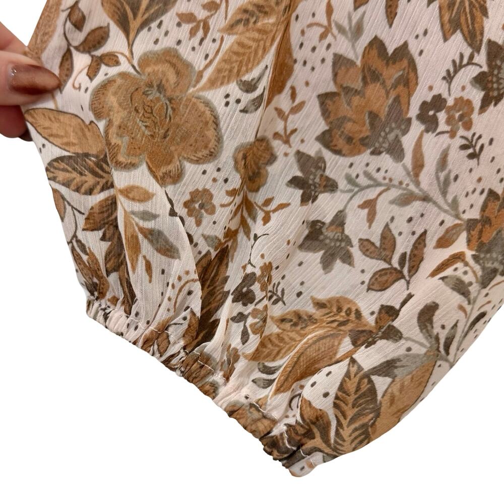 CeCe Cream Tan Fall Floral Leaves Ruffle Long Sleeve Tie Waist Wrap Top size L - Picture 10 of 11